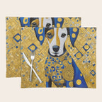 Gustav Klimt Style Dog with Blue and Gold Geometric Patterns Placemat Gallery Image 1