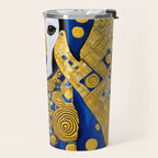 Gustav Klimt Style Dog with Blue and Gold Geometric Patterns Travel Mug Gallery Image 2