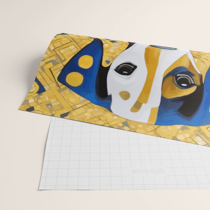 Gustav Klimt Style Dog with Blue and Gold Geometric Patterns Wrapping Paper Gallery Image 2
