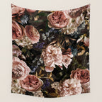 Vintage & Shabby Chic- Real Roses And Peonies Lush Midnight Flowers Botanical Garden Wall Tapestry Gallery Image 4