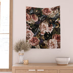 Vintage & Shabby Chic- Real Roses And Peonies Lush Midnight Flowers Botanical Garden Wall Tapestry Gallery Image 2