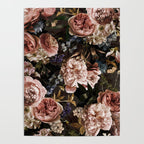 Vintage & Shabby Chic- Real Roses And Peonies Lush Midnight Flowers Botanical Garden Poster Gallery Image 4