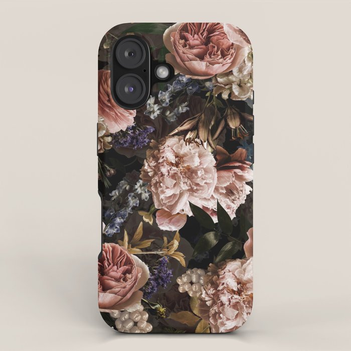 Vintage & Shabby Chic- Real Roses And Peonies Lush Midnight Flowers Botanical Garden iPhone Case Gallery Image 1