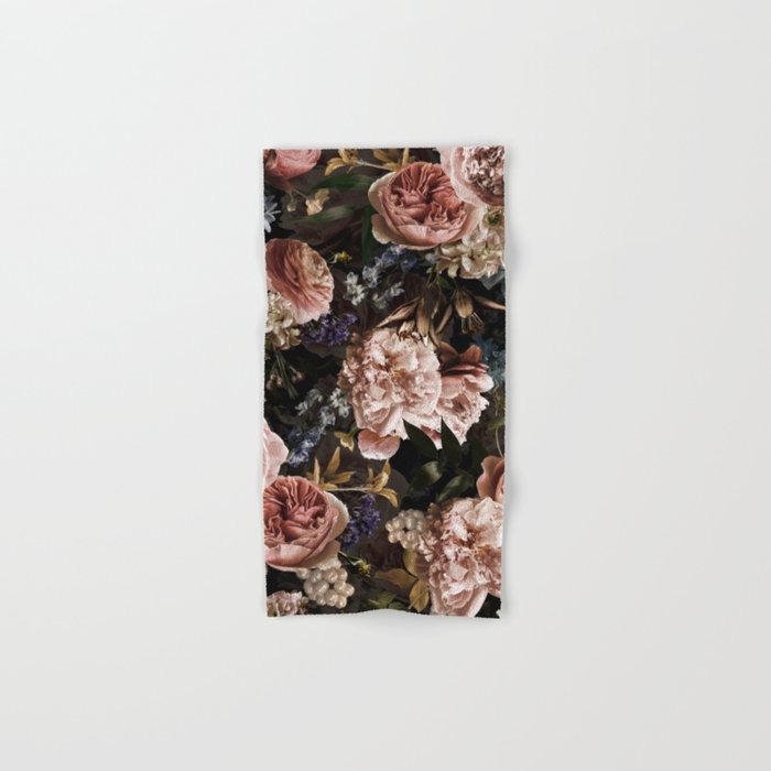 Vintage & Shabby Chic- Real Roses And Peonies Lush Midnight Flowers Botanical Garden Bath Towel Gallery Image 1