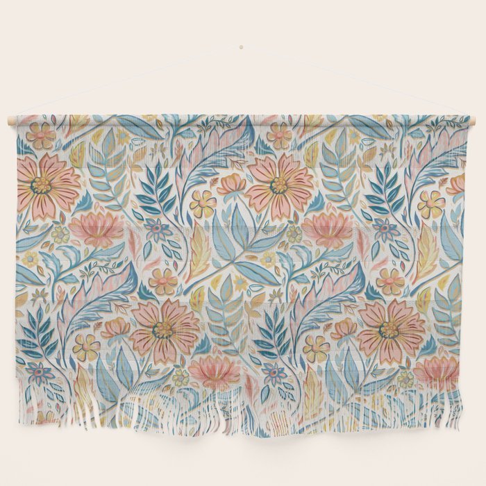Soft Peach and Blue Art Nouveau Floral Wall Hanging Gallery Image 1