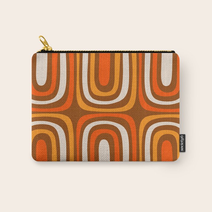 Midcentury Modern Confaab Abstract Pattern in Retro 70s Light Brown and Orange Carry All Pouch Gallery Image 1
