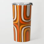 Midcentury Modern Confaab Abstract Pattern in Retro 70s Light Brown and Orange Travel Mug Gallery Image 2