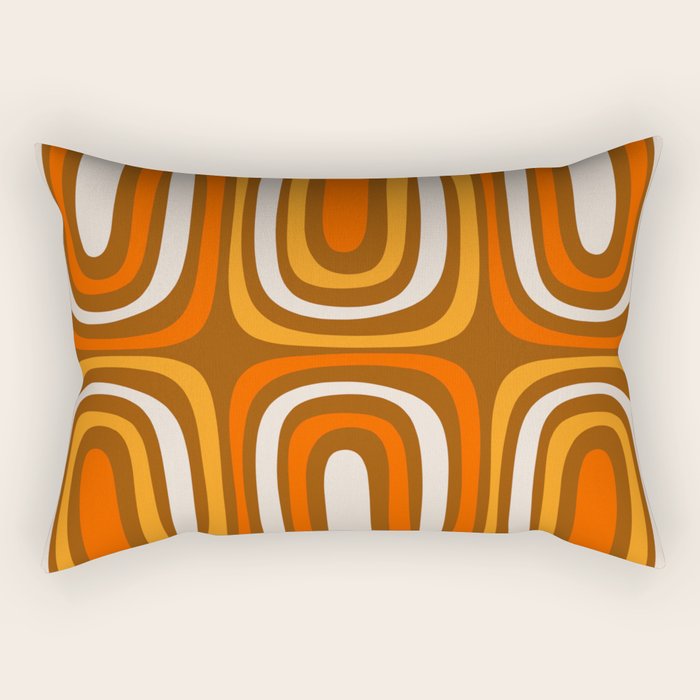 Midcentury Modern Confaab Abstract Pattern in Retro 70s Light Brown and Orange Rectangular Pillow Gallery Image 1