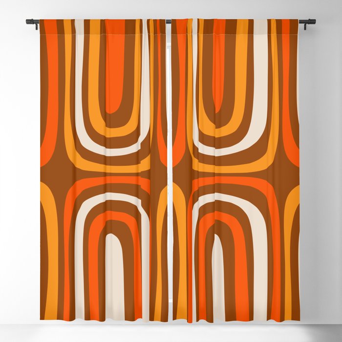 Midcentury Modern Confaab Abstract Pattern in Retro 70s Light Brown and Orange Window Curtain Gallery Image 1
