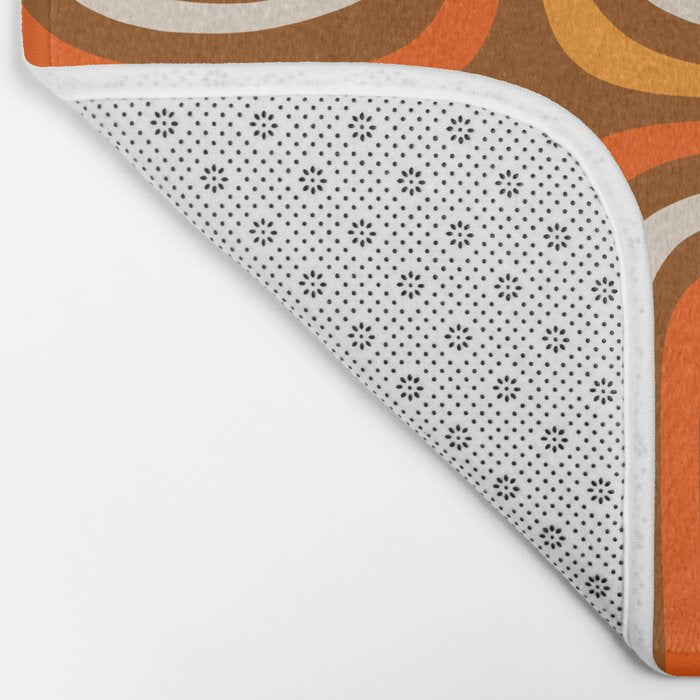 Midcentury Modern Confaab Abstract Pattern in Retro 70s Light Brown and Orange Bath Mat Gallery Image 2