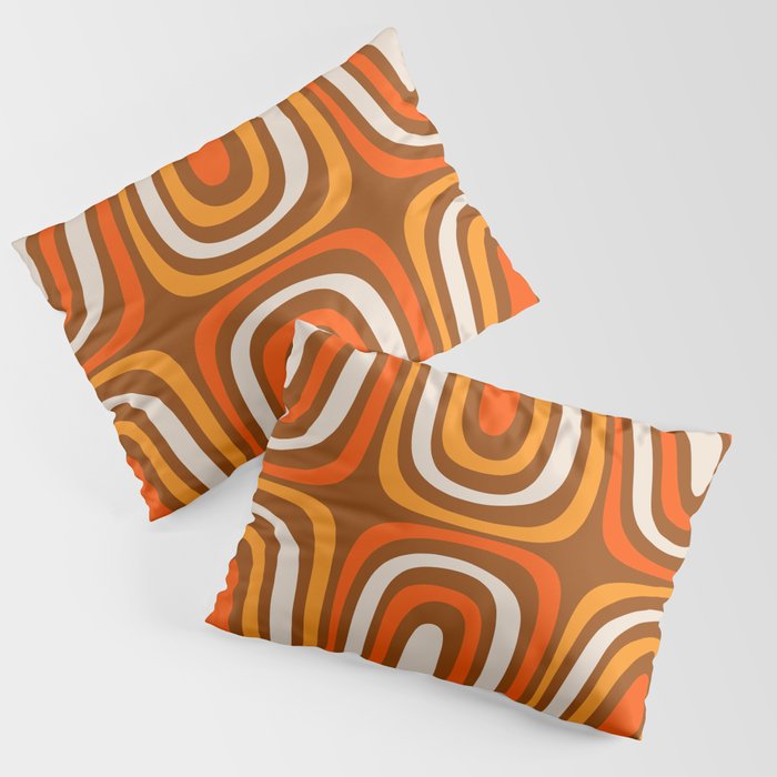 Midcentury Modern Confaab Abstract Pattern in Retro 70s Light Brown and Orange Pillow Sham Gallery Image 1