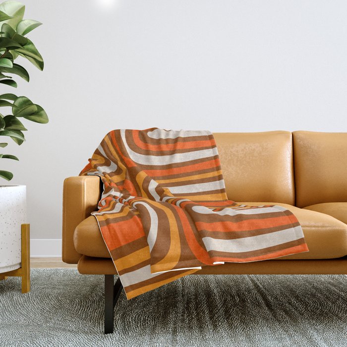 Midcentury Modern Confaab Abstract Pattern in Retro 70s Light Brown and Orange Throw Blanket Gallery Image 1