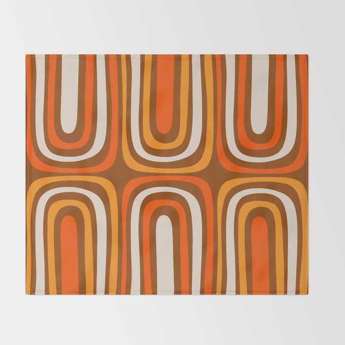 Midcentury Modern Confaab Abstract Pattern in Retro 70s Light Brown and Orange Throw Blanket Gallery Image 2