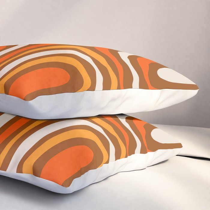 Midcentury Modern Confaab Abstract Pattern in Retro 70s Light Brown and Orange Pillow Sham Gallery Image 3