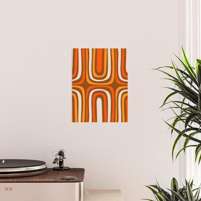 Midcentury Modern Confaab Abstract Pattern in Retro 70s Light Brown and Orange Poster Gallery Image 2