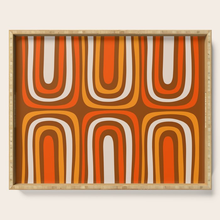 Midcentury Modern Confaab Abstract Pattern in Retro 70s Light Brown and Orange Serving Tray Gallery Image 1