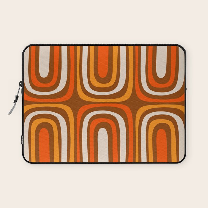 Midcentury Modern Confaab Abstract Pattern in Retro 70s Light Brown and Orange Laptop Sleeve Gallery Image 1