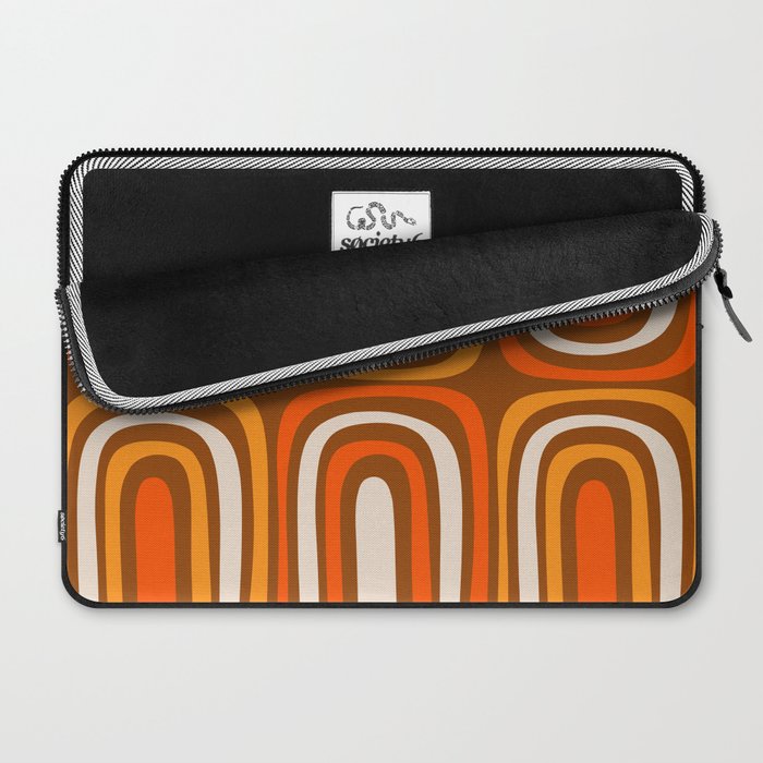 Midcentury Modern Confaab Abstract Pattern in Retro 70s Light Brown and Orange Laptop Sleeve Gallery Image 2