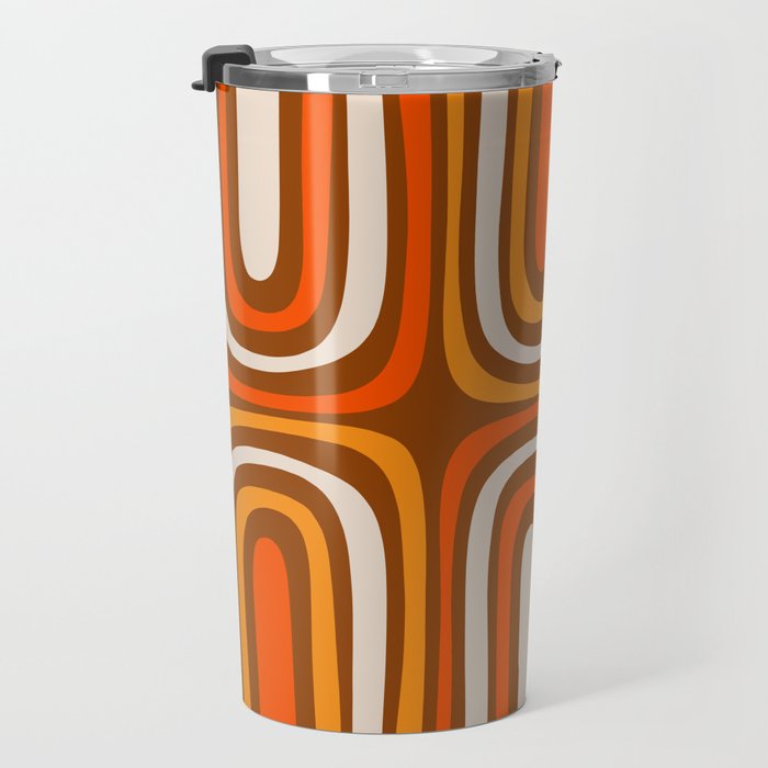 Midcentury Modern Confaab Abstract Pattern in Retro 70s Light Brown and Orange Travel Mug Gallery Image 3
