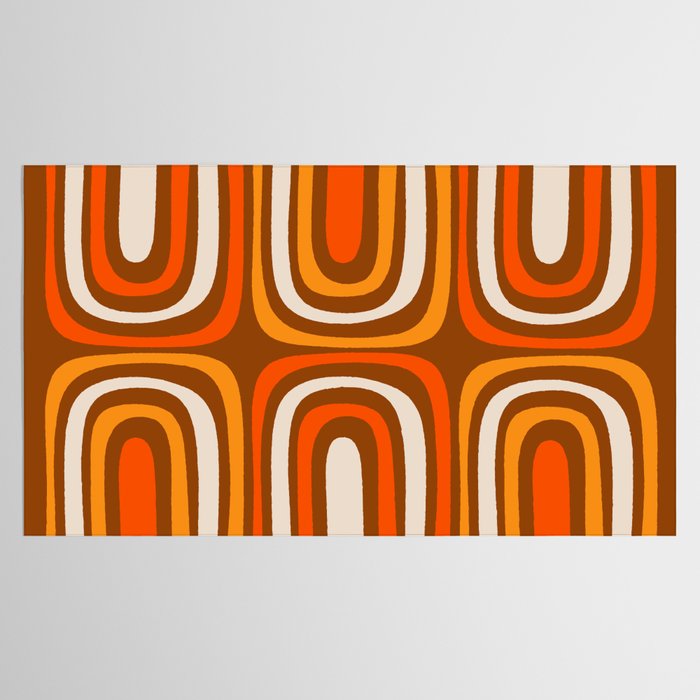 Midcentury Modern Confaab Abstract Pattern in Retro 70s Light Brown and Orange Tablecloth Gallery Image 2