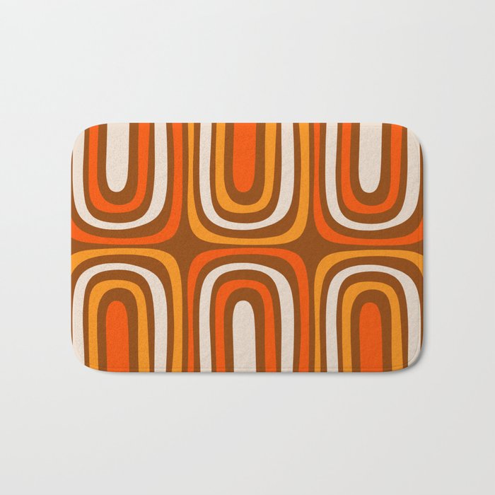 Midcentury Modern Confaab Abstract Pattern in Retro 70s Light Brown and Orange Bath Mat Gallery Image 1