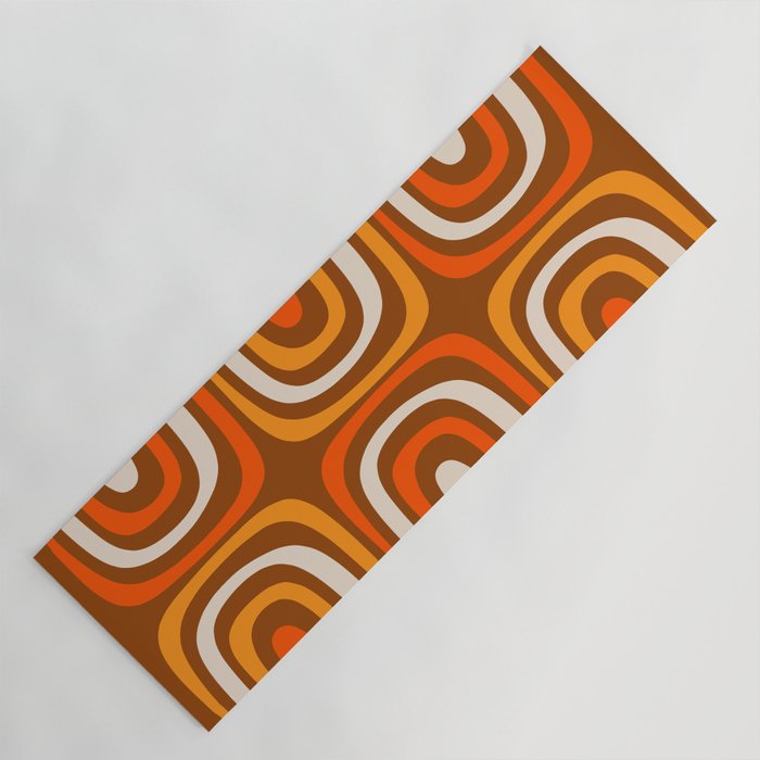 Midcentury Modern Confaab Abstract Pattern in Retro 70s Light Brown and Orange Yoga Mat Gallery Image 1