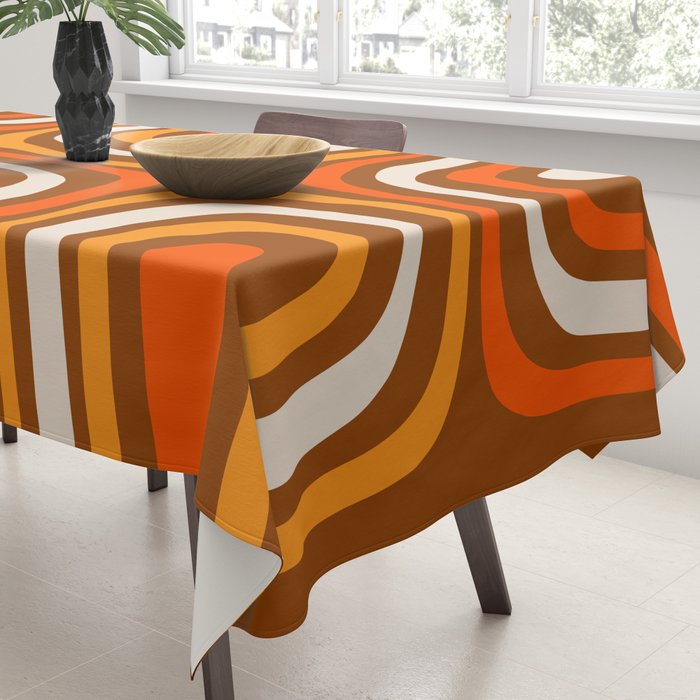 Midcentury Modern Confaab Abstract Pattern in Retro 70s Light Brown and Orange Tablecloth Gallery Image 3