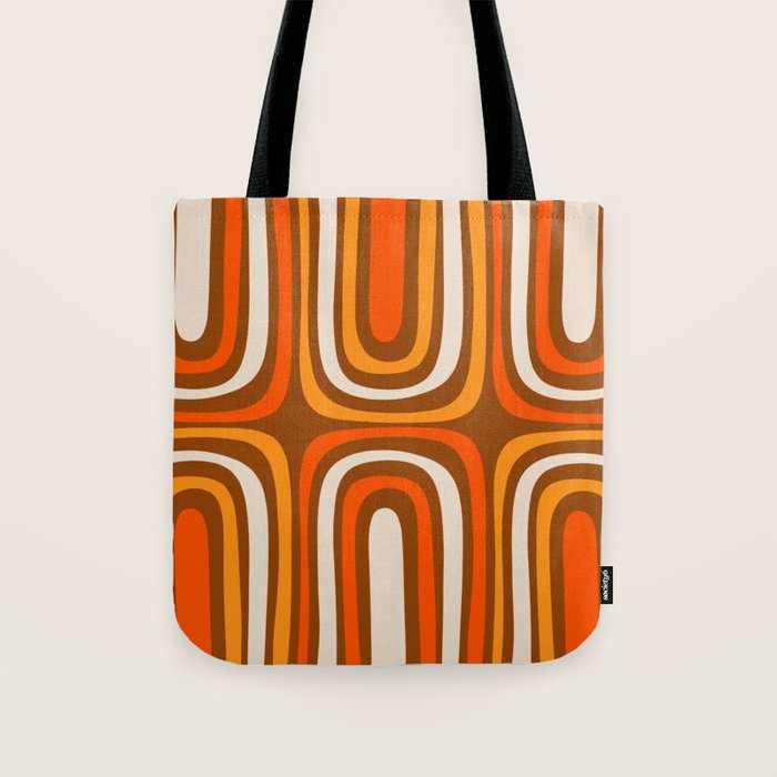 Midcentury Modern Confaab Abstract Pattern in Retro 70s Light Brown and Orange Tote Bag Gallery Image 1