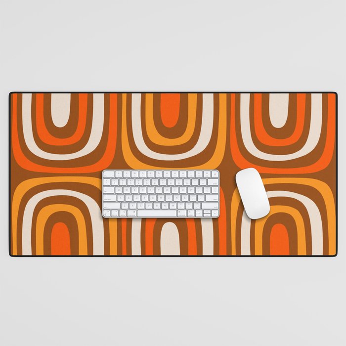 Midcentury Modern Confaab Abstract Pattern in Retro 70s Light Brown and Orange Desk Mat Gallery Image 1