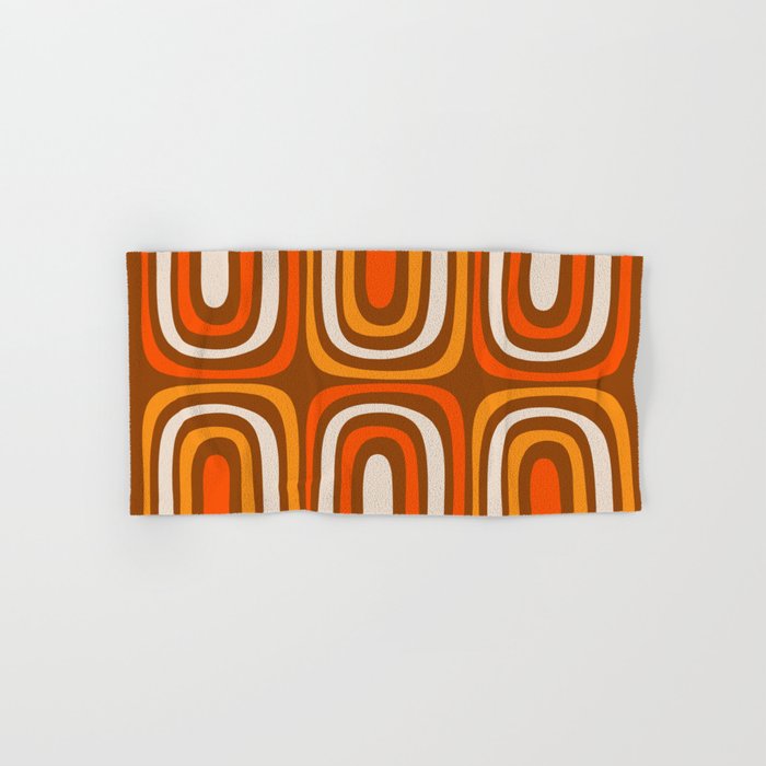 Midcentury Modern Confaab Abstract Pattern in Retro 70s Light Brown and Orange Bath Towel Gallery Image 1