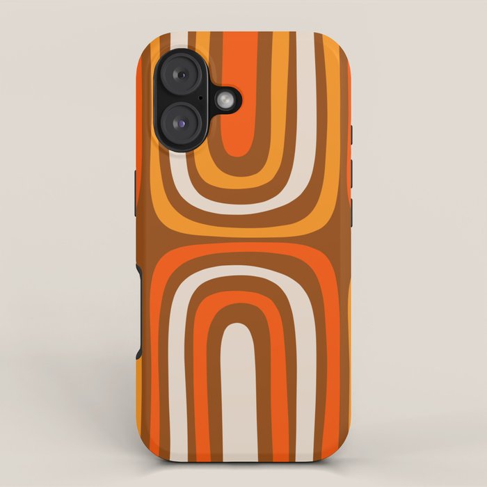 Midcentury Modern Confaab Abstract Pattern in Retro 70s Light Brown and Orange iPhone Case Gallery Image 1