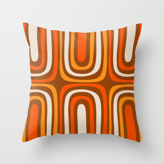 Midcentury Modern Confaab Abstract Pattern in Retro 70s Light Brown and Orange Throw Pillow Gallery Image 6