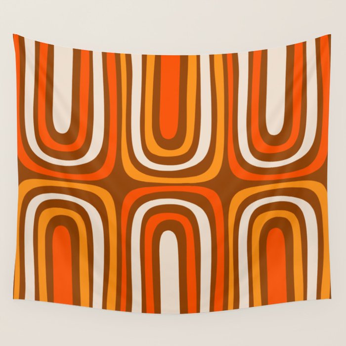 Midcentury Modern Confaab Abstract Pattern in Retro 70s Light Brown and Orange Wall Tapestry Gallery Image 4