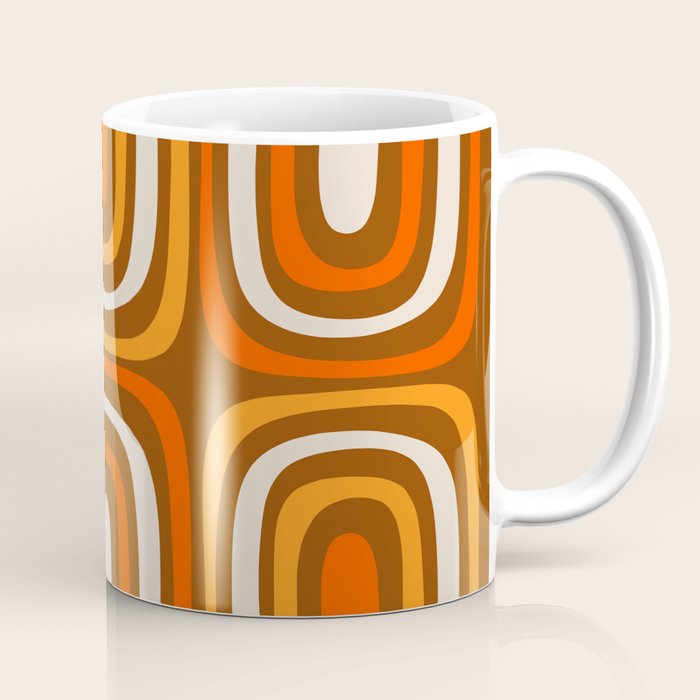 Midcentury Modern Confaab Abstract Pattern in Retro 70s Light Brown and Orange Coffee Mug Gallery Image 1