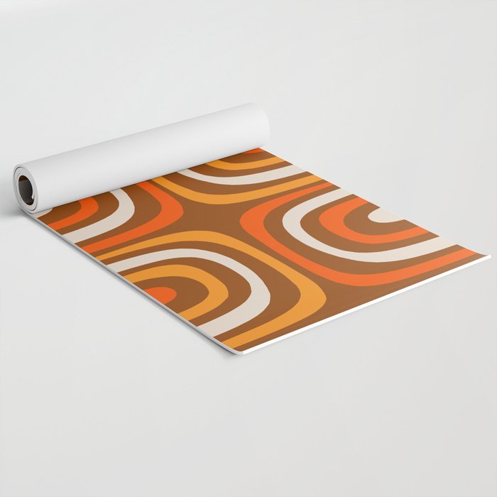 Midcentury Modern Confaab Abstract Pattern in Retro 70s Light Brown and Orange Yoga Mat Gallery Image 2