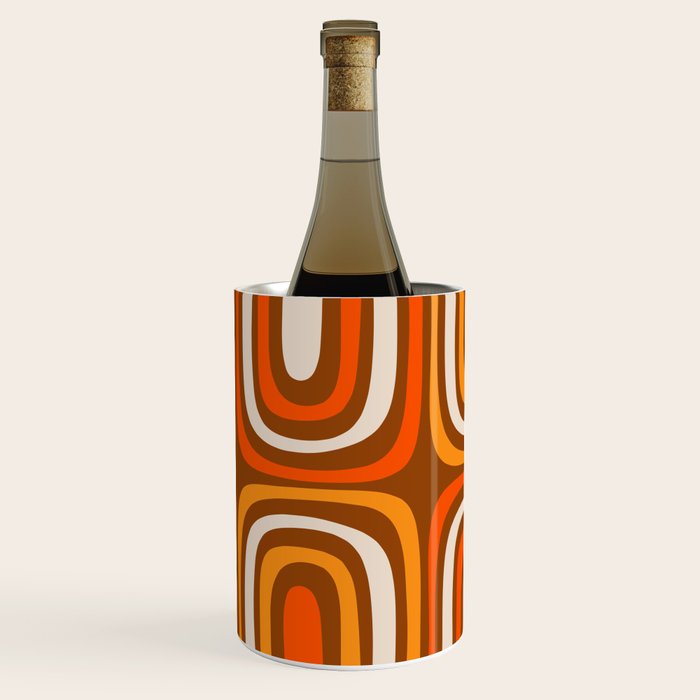Midcentury Modern Confaab Abstract Pattern in Retro 70s Light Brown and Orange Wine Chiller Gallery Image 2