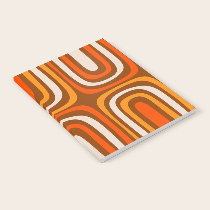 Midcentury Modern Confaab Abstract Pattern in Retro 70s Light Brown and Orange Notebook Gallery Image 1