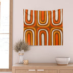 Midcentury Modern Confaab Abstract Pattern in Retro 70s Light Brown and Orange Wall Tapestry Gallery Image 2