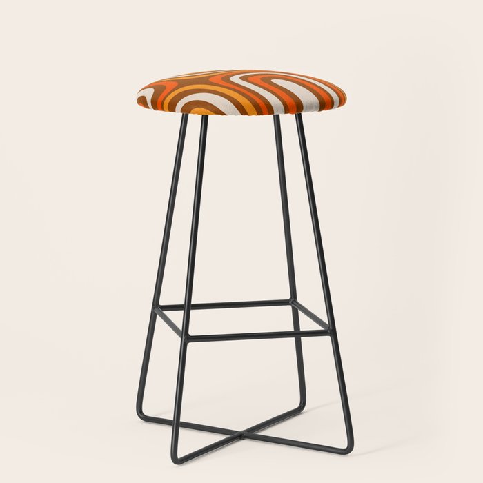 Midcentury Modern Confaab Abstract Pattern in Retro 70s Light Brown and Orange Stool Gallery Image 1