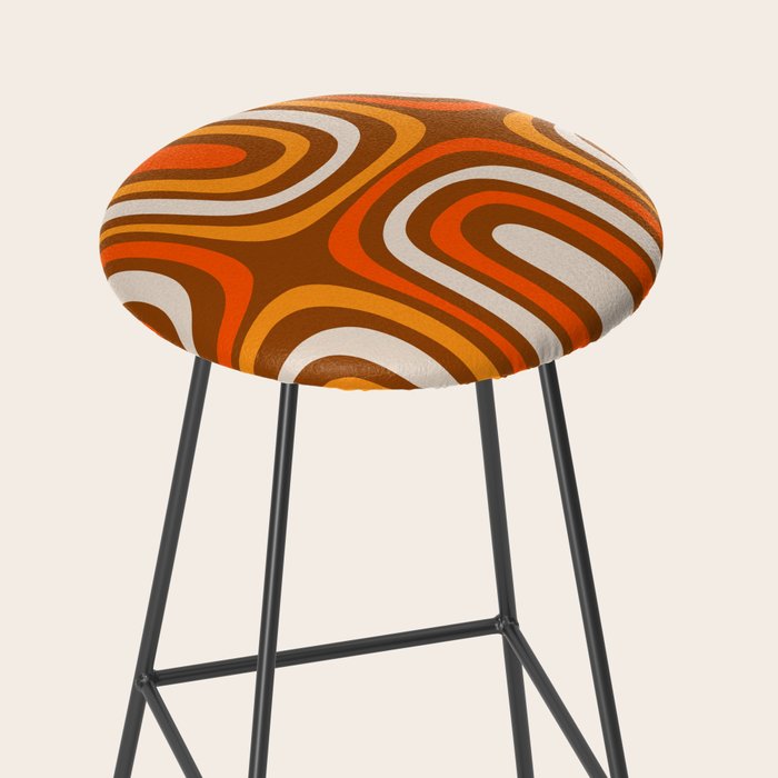 Midcentury Modern Confaab Abstract Pattern in Retro 70s Light Brown and Orange Stool Gallery Image 2
