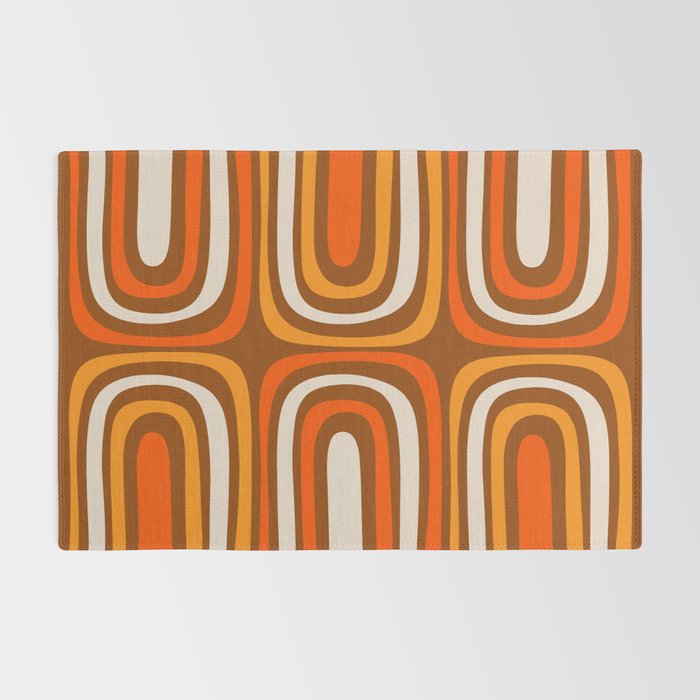 Midcentury Modern Confaab Abstract Pattern in Retro 70s Light Brown and Orange Rug Gallery Image 2