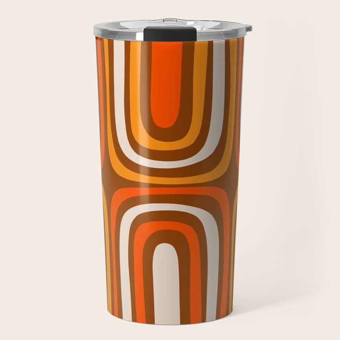 Midcentury Modern Confaab Abstract Pattern in Retro 70s Light Brown and Orange Travel Mug Gallery Image 1