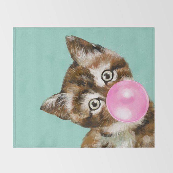 Bubble Gum Baby Cat in Green Throw Blanket Gallery Image 2