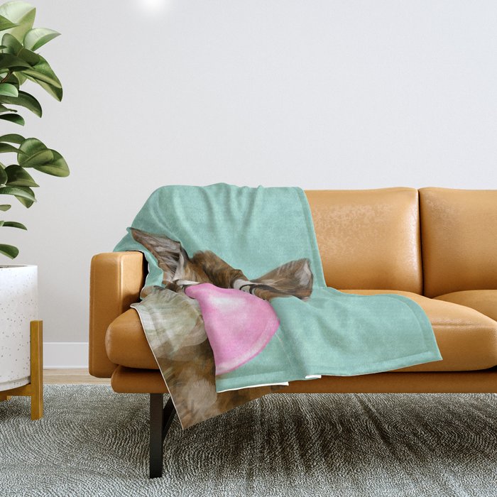 Bubble Gum Baby Cat in Green Throw Blanket Gallery Image 1