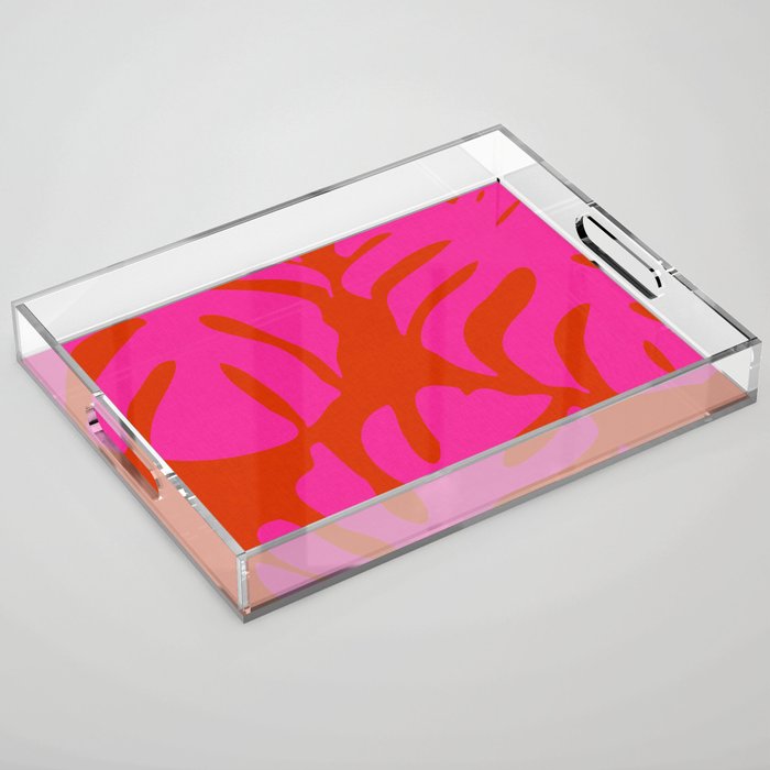 monstera pink orange minimal cut out summer Acrylic Tray Gallery Image 1