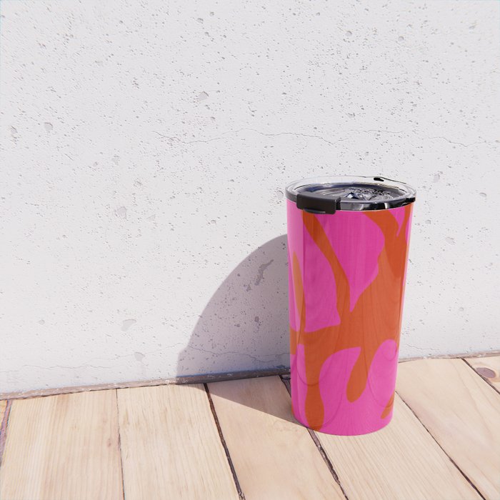 monstera pink orange minimal cut out summer Travel Mug Gallery Image 4