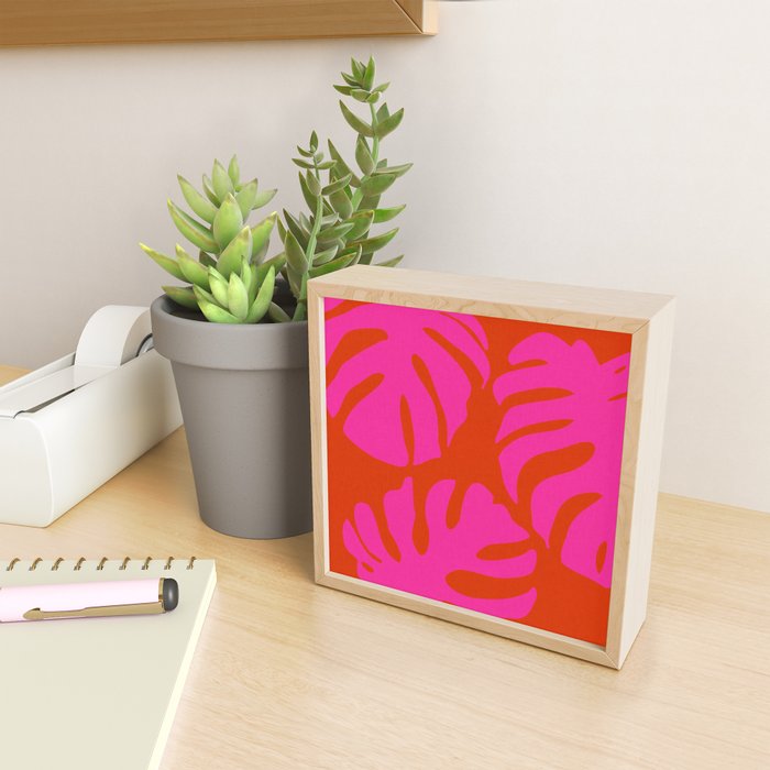 monstera pink orange minimal cut out summer Mini Art Print Gallery Image 2
