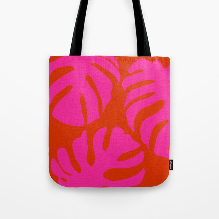 monstera pink orange minimal cut out summer Tote Bag Gallery Image 1