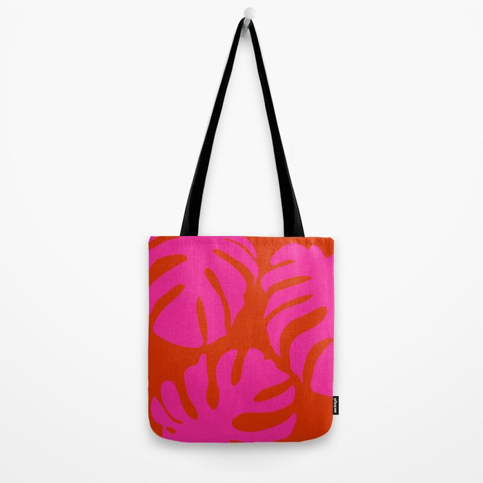 monstera pink orange minimal cut out summer Tote Bag Gallery Image 2