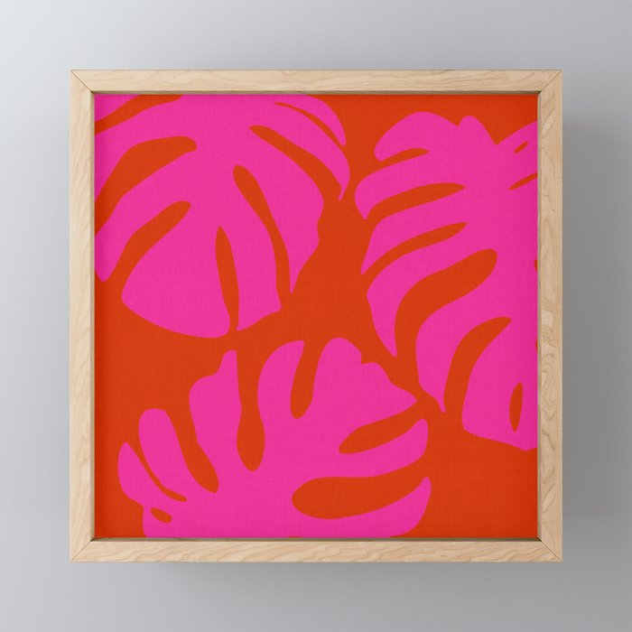 monstera pink orange minimal cut out summer Mini Art Print Gallery Image 1